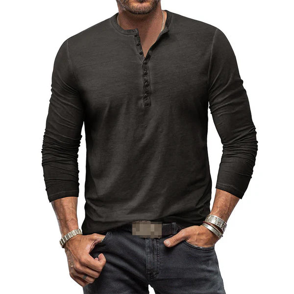 Herren Langarm-Henley-Hemd