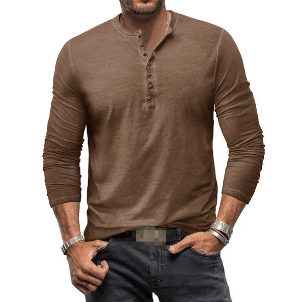 Herren Langarm-Henley-Hemd