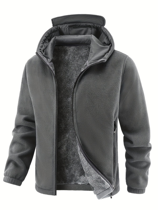 Herren Graue Vlies-Futter Kapuzen-Winterjacke