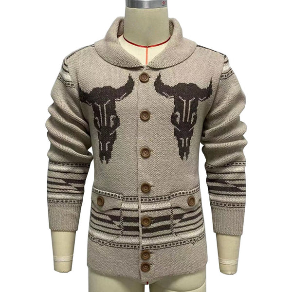 Jacquard-Strickjacke für Herren mit Reverskragen