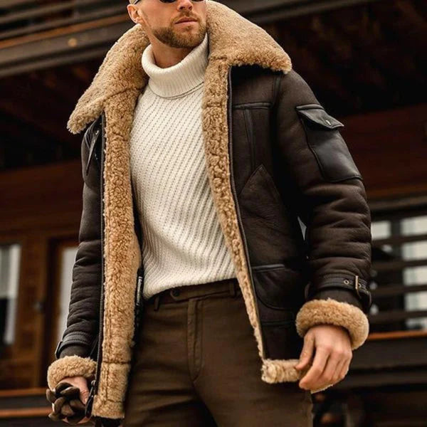 Winter Lammwolljacke für Herren mit Taschen